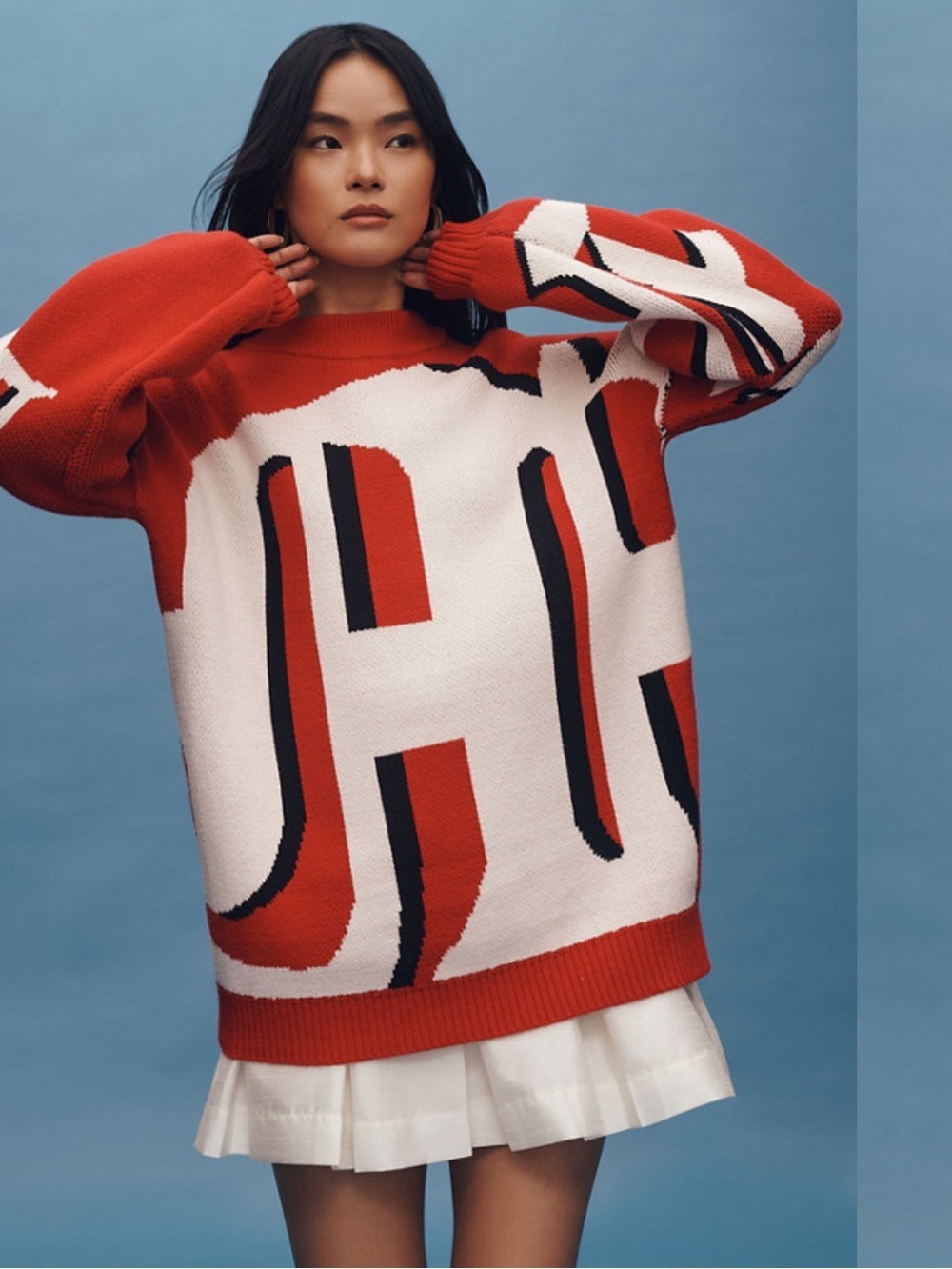 Anthropologie Maeve Oversized Graphic Monogram Sweater size large